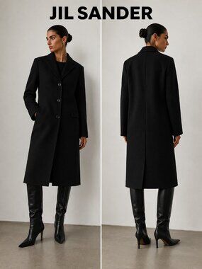 Jil Sander Wool Coat Size 48 Navy Blue Italy Minimalist Luxury Overcoat